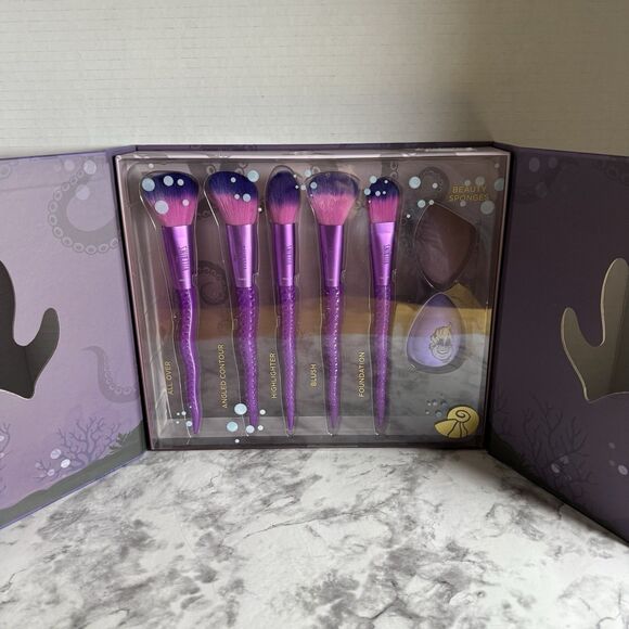 Disney Villains Ursula Little Mermaid Makeup Brushes Blending Gift 7 Pc Set NEW - Picture 3 of 7